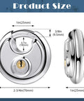 Keyed Alike Disc Padlocks Set, Beefy Stainless Steel Locks With Shared Key, 2 3/4 Inch Wide Shackle 3/8 Inch, front and side view