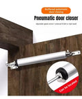 Automatic Door Closer With Adjustable Speed And Quiet Mute, Protective Holder, Pneumatic Soft Close System shown on wooden door