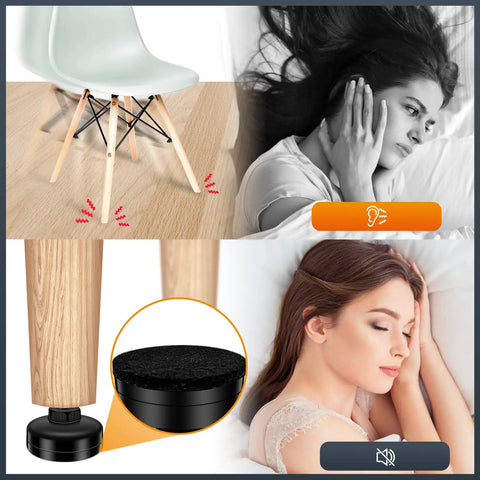 Noise reduction features of heavy duty adjustable furniture leveling feet set ten pack with T nut kit three eighths inch sixteen thread