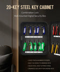 Heavy Duty Steel Key Wall Cabinet With Twenty Spaced Out Hooks And Three Digit Combo Lock Keep Your Spare Keys Safe And Sound For Home Office Or Rental Property Indoors Black with organized keys.