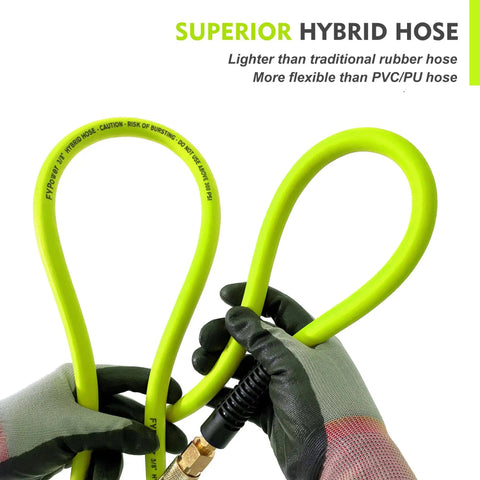 Hybrid Air Hose Three Eighths Inch By Ten Feet Lead In With One Quarter Inch Quick Connect Couplers Flexible Kink Resistant