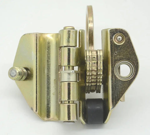 Side view of heavy duty outdoor rope grab ascender showing alloy steel construction, suitable for arborist rigging gear.