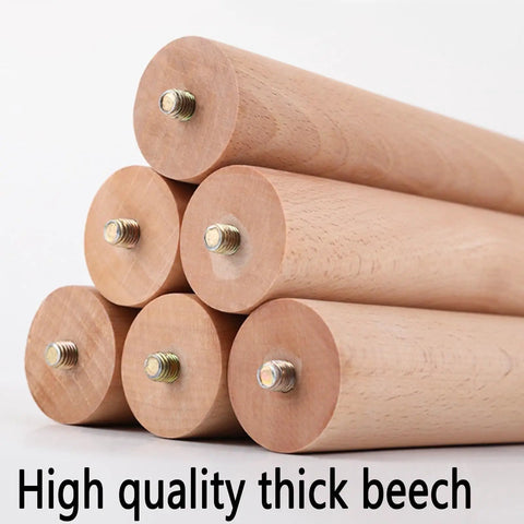 Rock Solid Heavy Duty Furniture Legs With Smooth Rolling Casters Set Of 4 Adjustable Solid Beech Wooden Replacement Feet close-up showing threaded base.