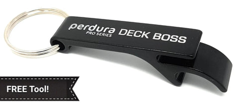 Bottle opener keychain with 'Deck Boss' engraving, part of Go To Rapid Stain Deck Brush Applicator 5 Inch Tool set