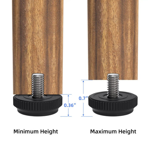 Kick The Wobble To The Curb With These 16 Pack Stainless Steel Adjustable Threaded Furniture Leveler Feet and Screw On Glides showing minimum and maximum height adjustments.