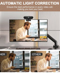 Fresh 1080P Full HD Webcam For Pc With Built In Mic And Privacy Slide Cover, showing light correction feature in video call setup.