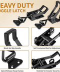 8 Piece Toggle Latch Set with Adjustable Cabinet Lever Handles featuring self-locking mechanism, black no-slip handle, and quick release clamps.