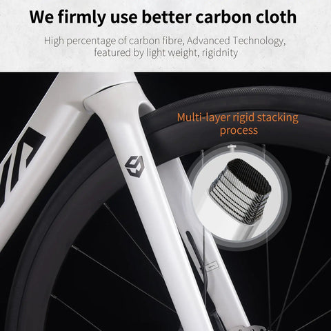 Carbon Siber Road Bike With Ultegra Di2 8170 Wireless Shifting carbon fiber frame detail showing multi-layer stacking process