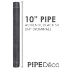 Three Quarter Inch By Ten Inch Black Steel Pipe Four Pack For Diy Rustic Industrial Furniture Projects Pre Cut And Ready To Roll Fits Standard Three Quarter Inch Threaded Black Malleable Iron Fittings, single pipe detailed view.