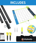 Portable 32ft Regulation Size Outdoor Volleyball Net Set System For Backyard Or Beach With Height Adjustable Poles PU Volleyball And Pump