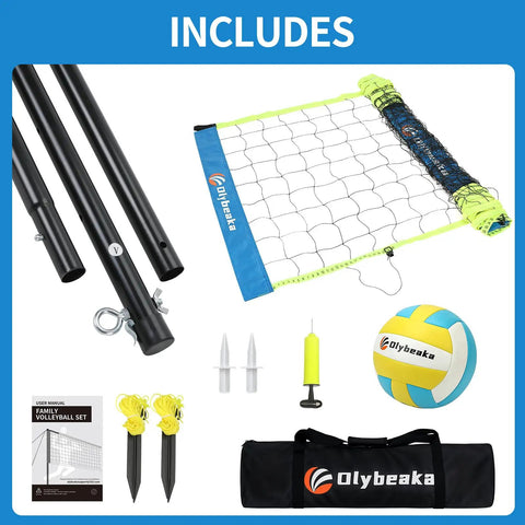 Portable 32ft Regulation Size Outdoor Volleyball Net Set System For Backyard Or Beach With Height Adjustable Poles PU Volleyball And Pump