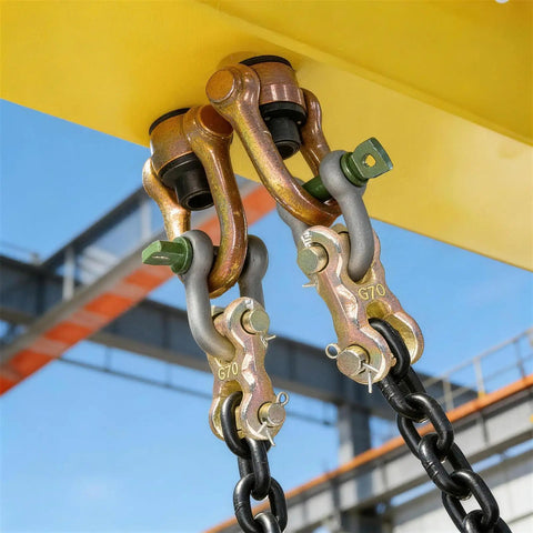 Eight Pack Three Eighths Inch Twin Clevis Links Zinc Plated G70 Forged Chain Repair Connectors For Truck And Trailer Safety Chains, 6600 Lb Working Load Limit, Beefy Heavy Duty Alloy Steel Construction attached to safety chains