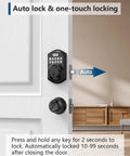 TEEHO keypad deadbolt lock, matte black, installed on white front door
