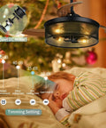 42 Inch Retractable Ceiling Fan With Lights Killer Reversible 6 Speeds Cage Industrial Farmhouse Ceiling Fan With Hidden Blades Remote Control Ideal For Living Room Bedroom Patio Black
