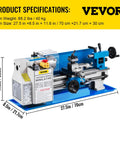 Built Tough 7 X 12 Inch Mini Metal Lathe Benchtop Machining Station with robust cast iron base and variable speed up to 2500 RPM.