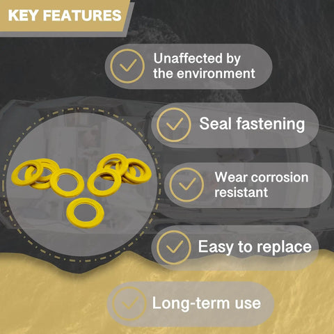 10 Pack Gearcase Drain Plug Seal Gasket Kit For Mercury Mariner MerCruiser key features overview with yellow gaskets