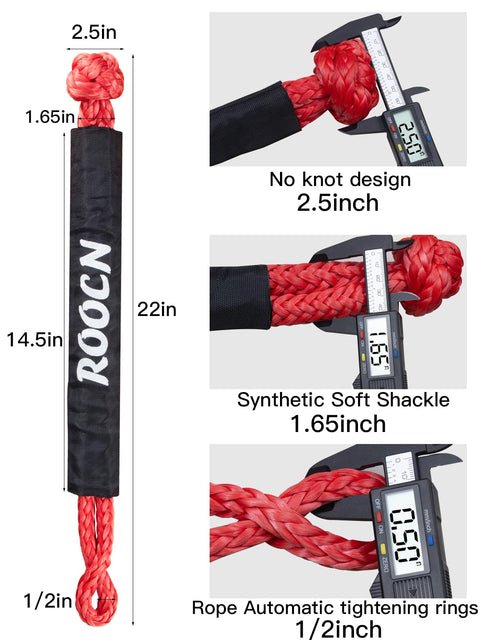 Soft Shackle Recovery Tow Connector One Half Inch By Twenty Two Inch UHMWPE with protective sleeves and measurements