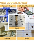 Wide application of Consfly Electric Tapping Machine for Wood Plastic Metal, showcasing usage in hardware and electrical repair shops.