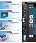 Wireless Double Din Car Stereo With Wireless CarPlay And Android Auto 7 Inch HD Touchscreen Bluetooth Five Point One USB and AUX Support