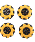 Four yellow and black wheels for Four Wheel Mecanum Robot Car Kit With Single Layer Aluminum Alloy Chassis, DIY Assembly For Makers