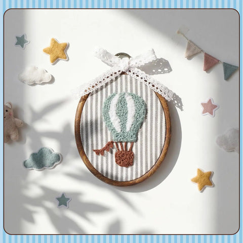 Vintage Hot Air Balloon Wall Art For Nursery And Kids Rooms, Framed Decor With Bow, Cute Hanging Balloon Farmhouse Style Artwork
