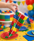 Pack Of Thirty Building Block Favor Bags With Reinforced Handles For Kids Treats And Candy Hella Festive Party Goodies Stash with bottle.