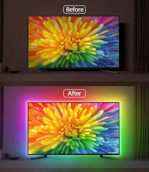 13.1Ft RGBIC LED TV Backlight Strip With Bluetooth App Control Music Sync And Remote Lit Rainbow Colors For 50 To 55 Inch TVs Or Monitors Behind Lighting USB Powered Accent Lights For Home Theater