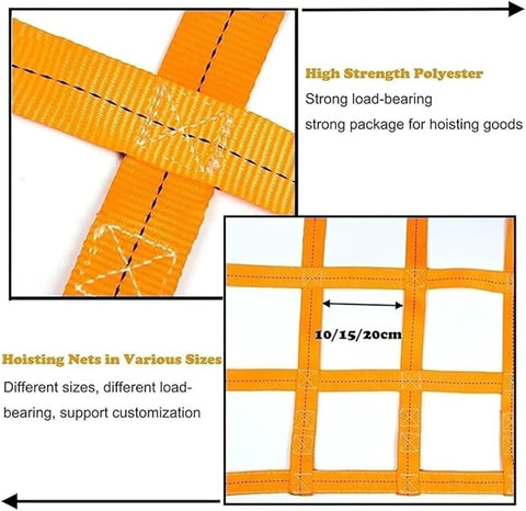 Rock Solid Heavy Duty Hoisting Lifting Cargo Net For Material Handling Built From Dense Weave Polyester showing strong load-bearing design.