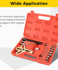 13-piece Harmonic Balancer Steering Wheel Puller Kit in red carry case for crankshaft pulley removal