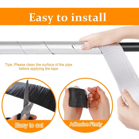 Applying Two Pack 33Ft Foam Pipe Insulation Wrap With Self Adhesive Waterproof Aluminum Foil, easy install shown step by step.