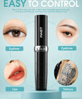 Cordless Tattoo Gun Kit 118g Lightweight Rotary Pen With 2 To 10V Adjustable Voltage illustrating eyeliner, eyebrow, lips, tattoos.