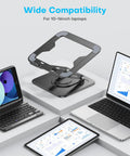 Grab And Go Portable Laptop Stand With 360 Degree Rotation Base displayed with various devices on a desk