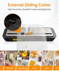 Heavy Duty Auto Vacuum Food Sealer Machine With 80Kpa Strong Suction And One Touch Operation showing the external sliding cutter in use.