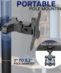 Tough As Nails Steel Monitor Pole Mount With Quick Release Vesa Plates For Up To 30 Inch Displays, adjustable clamp for 1 to 2.2 inch poles.