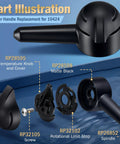 Lever Handle Replacement for 10424 Fits Delta 1700 with matte black finish and component parts illustrated