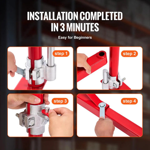 Step-by-step installation of Beefy Heavy Duty Wall Mount Jib Crane For Electric Hoist, 660 Lb Max Load, shown in four stages.