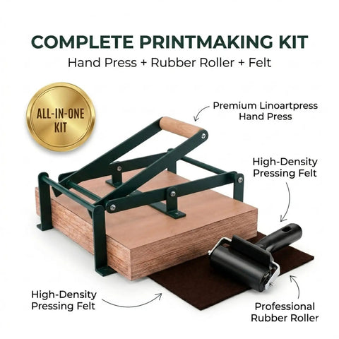 Ultra Reliable Linocut Press Machine For Printmaking Relief And Block Printing Legal Size Compatible Powder Coated Steel Frame With Natural Beech Handle Built Like A Tank For Artist Studios