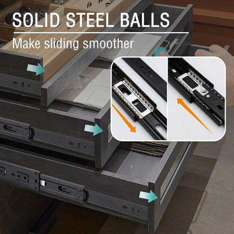 8 Inch Heavy Duty Full Extension Drawer Slides With Smooth Ball Bearing Runners For Kitchen Cabinets, Bathroom Vanities, Garage Tools, Side Mount Rails, Durable Metal Construction, Ideal For DIY Projects black metal drawer slides close-up