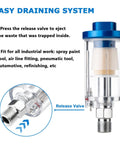 Inline Air Dryer And Water Oil Separator For Compressors 1/4 Inch NPT Moisture Filter with easy draining system and release valve.