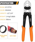 PEX Crimping Tool For One Half And Three Quarter Inch Copper Rings With Go No Go Gauge Meets ASTM F1807 Standard shown with specifications.