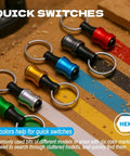 Colorful hex bit holders from 13 Piece Countersink Drill Bit Set With One Quarter Inch Hex Shank And Magnetic Extension Bit Holder For Woodworking.