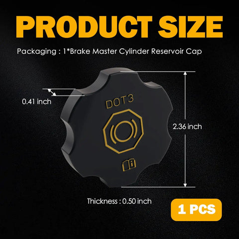 Brake Fluid Reservoir Cap Replacement With Rubber Gasket For Chevrolet Tahoe Suburban Silverado Colorado Traverse Volt And More GM Cars Durable Cap Seal Easy Install Leak Prevention OEM Style Fit Across GM SUV And Truck Line with size dimensions marked for reference.