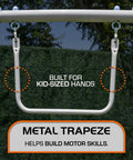 Outdoor Backyard Playset With 2 Swings, Glide Ride, Trapeze And 5Ft Wave Slide, trapeze bar detail for kid motor skills