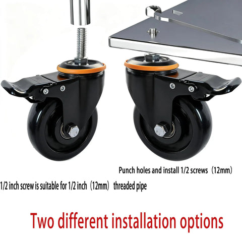 4 Inch Universal Caster Set Of 4 Heavy Duty Locking Wheels With 1600 Lb Capacity, installation options displayed