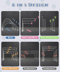 CORALMEE 6-in-1 Balloon Arch Stand Kit: six white-line diagrams of arch designs.