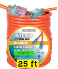 Beefed-Up 100 Ft 10 Gauge Extension Cord For Indoor Outdoor Use With Lighted Ends, coiled view, 10/3 plug visible