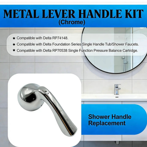 Metal Lever Handle Kit For Delta RP74148 tub shower faucets DIY install chrome finish bathroom scene