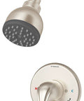 Origins 1-Handle Tub And Shower Faucet Trim Satin Nickel Finish With 1 Mode Showerhead 2.0 GPM non-diverter spout visible.