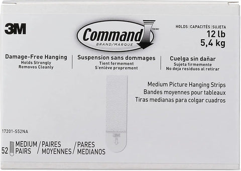 Package of Medium Picture Hanging Strips, 52 Pairs (104 Strips), Damage Free Wall Decor Holds Up To 12 Lbs With 4 Pairs