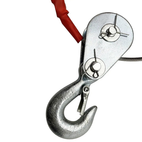 Heavy Duty 1500W Electric Hoist Lifts Up To 800kg With Double Rope Config and Massive 30 Meter Height tool hook close-up view.